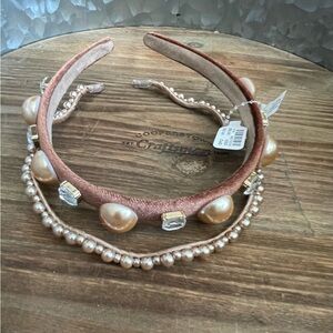 Anthropologie Pearl and Gemstone Hairband Set - Brown and Gold
